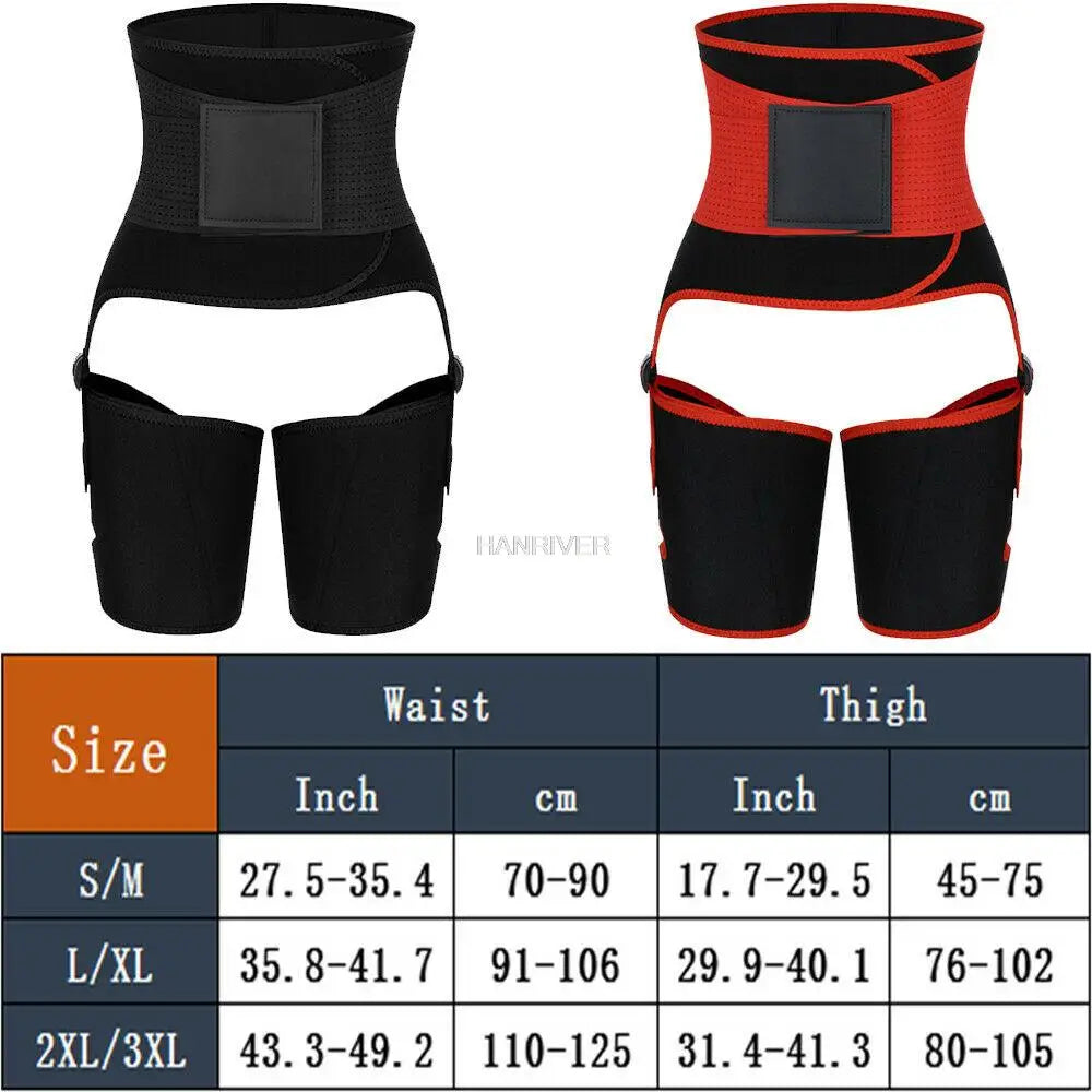 3 in 1 waist and Thigh trimmer Double Compression Belt Leg Support Sweat Sauna Effect