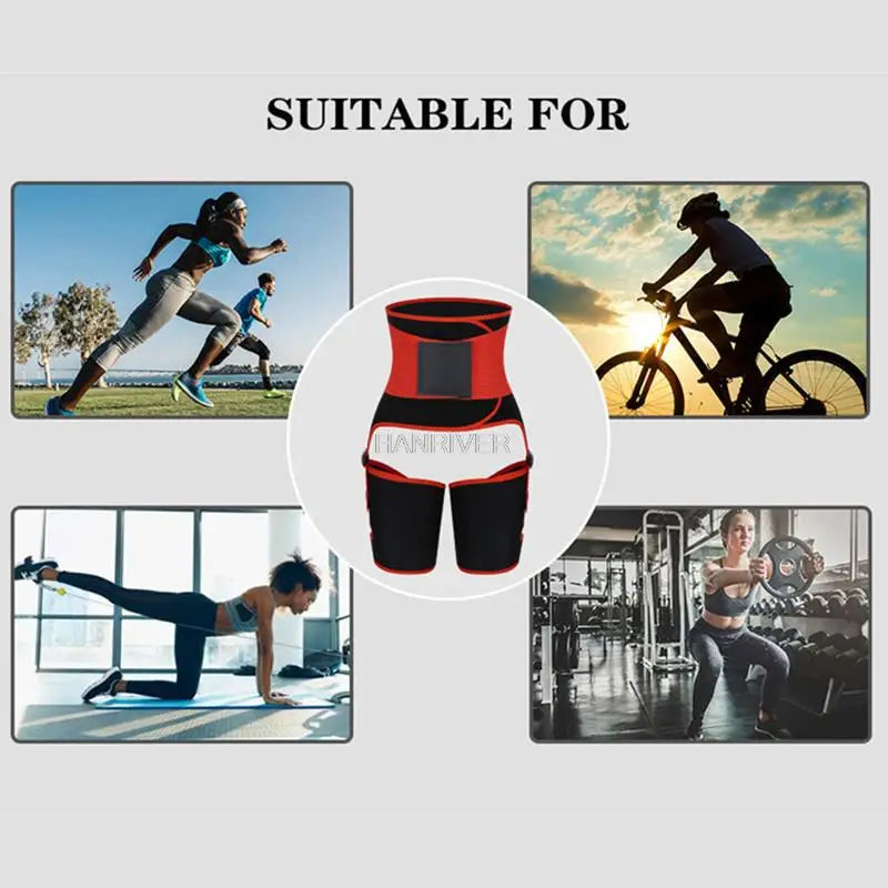 3 in 1 waist and Thigh trimmer Double Compression Belt Leg Support Sweat Sauna Effect