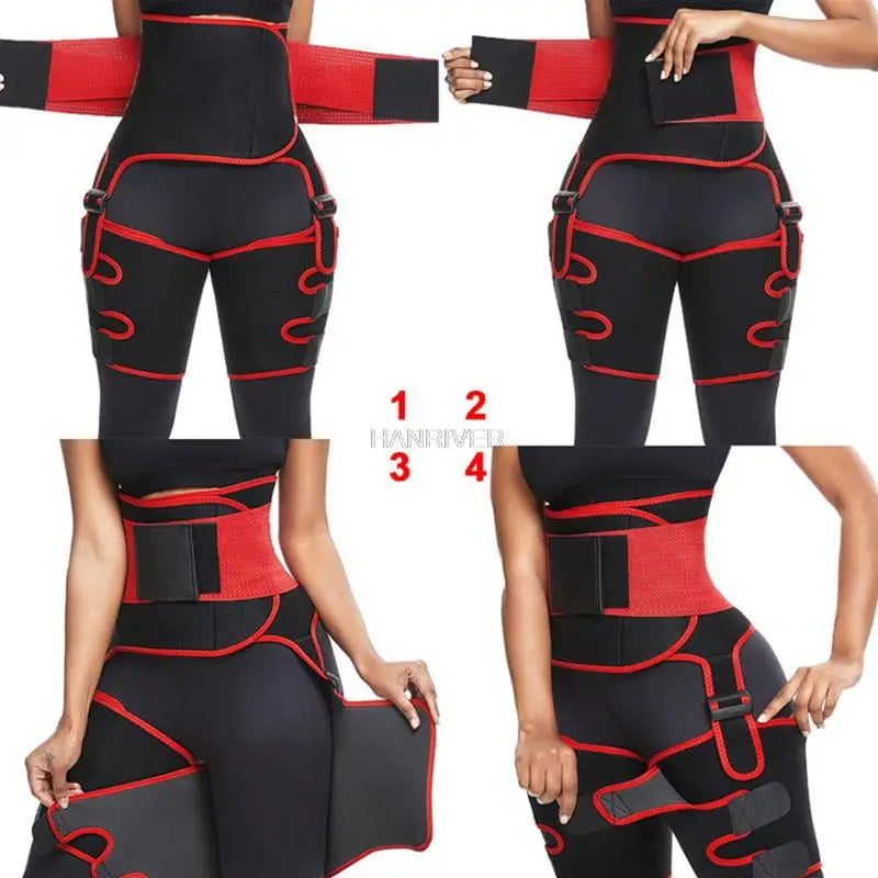 3 in 1 waist and Thigh trimmer Double Compression Belt Leg Support Sweat Sauna Effect