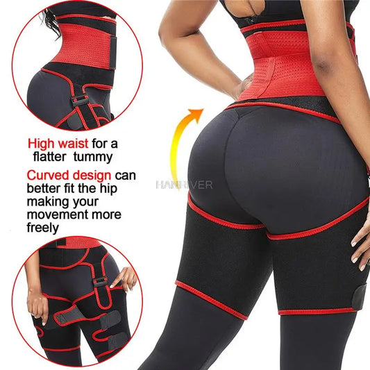 3 in 1 waist and Thigh trimmer Double Compression Belt Leg Support Sweat Sauna Effect